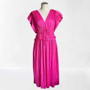 Scoop Women’s Crinkle Satin Midi Dress with Flutter Sleeves